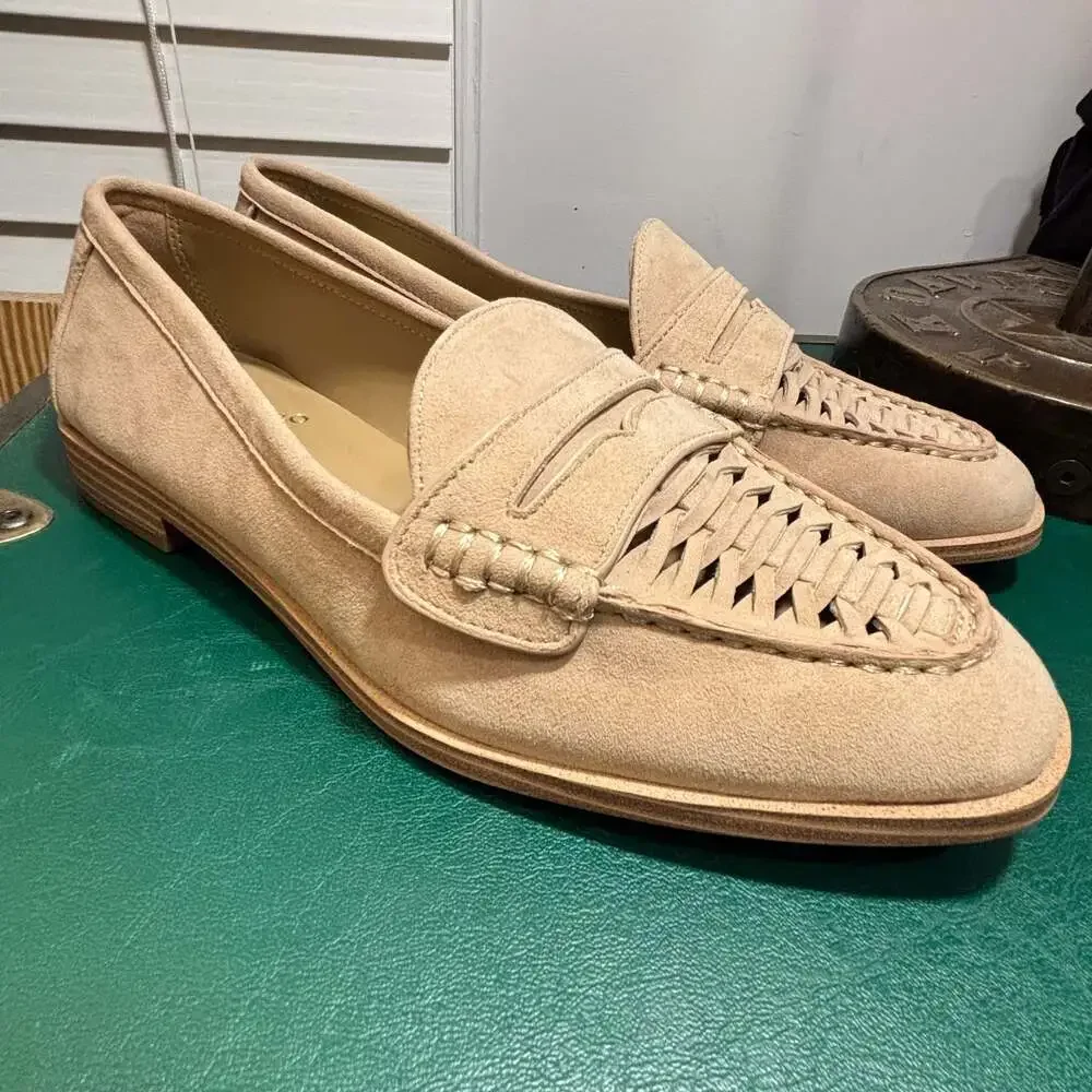 Vince Camuto Caylas Woven Suede Penny Loafers in Beige Sz 8 W - Picture 8 of 16